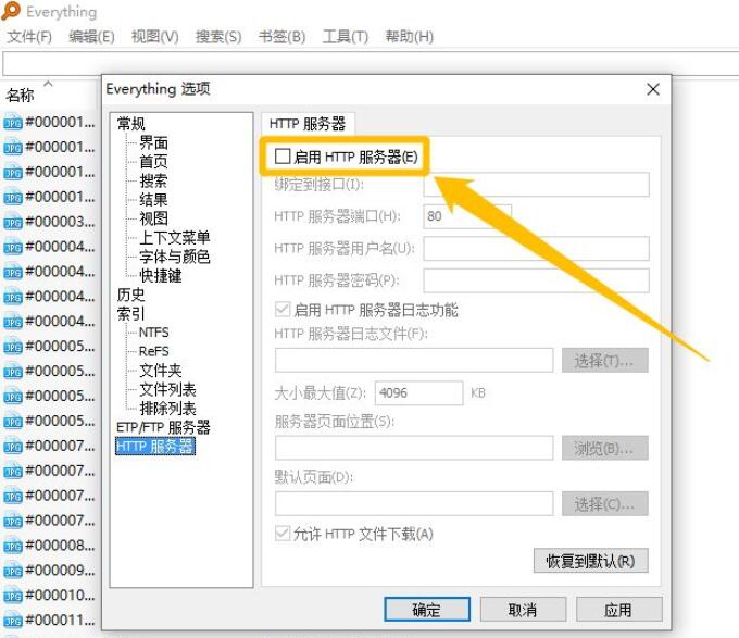 Everything怎么启用HTTP服务器?Everything启用HTTP服务器教程截图