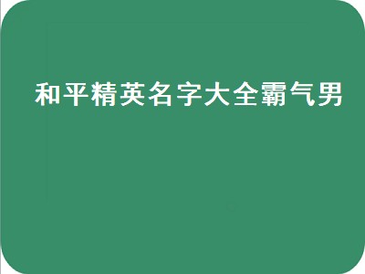 和平精英名字大全霸气男（和平精英名字大全霸气男一字）